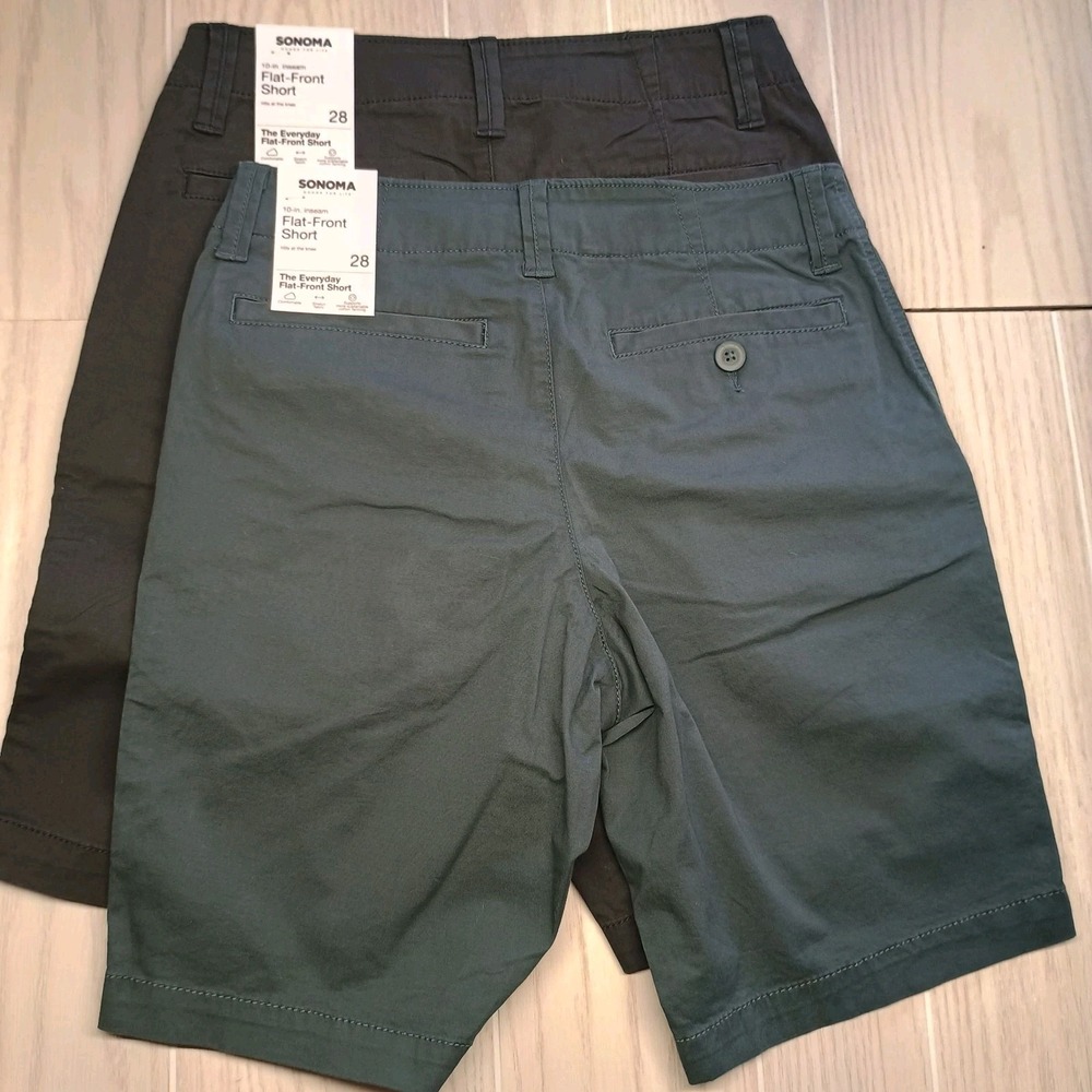 LOT OF 2 SONOMA Men's Chinco Shorts Size 28 10" Inseam Ripstop Cotton Flat Front